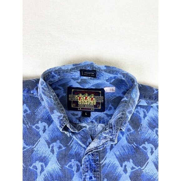 Vintage 90s Ralph Lauren Chaps Ski Shirt Large Blue Slopes Mountain Snowboard - Picture 4 of 8